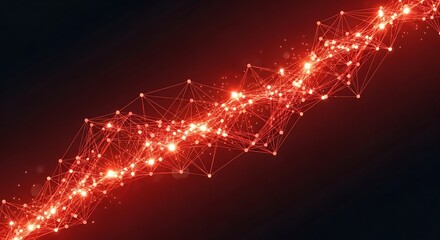 Abstract Digital Network Connection Glowing Red Particles Flowing Dynamically Creating a Futuristic Connection