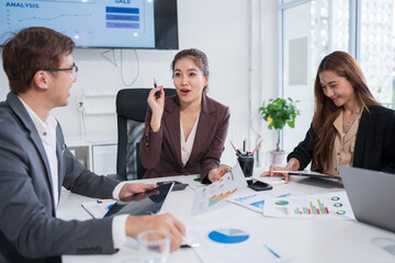 Asian business group meeting, document work, investment structure chart, work in the office	