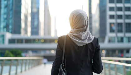 Back View Professional Woman Hijab