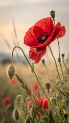 Obraz premium Vibrant Red Poppy Flower Botanical Illustration Floral Design Element Nature Photography