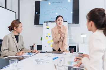 Asian businesswoman attends a business investment presentation meeting.