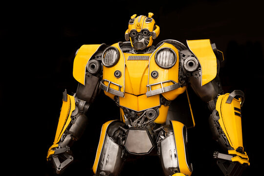Ayuttaya, Thailand - November 15, 2015 : The Replica of Bumblebee robot made from iron part of a Car display at Thung Bua Chom floating market