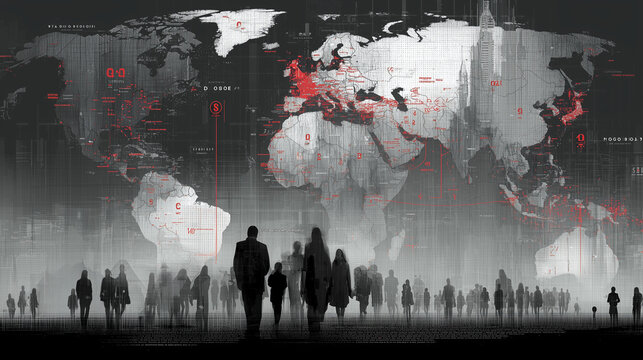 Global Map with Silhouettes and Red Highlights - International Day of the Victims of Enforced Disappearances