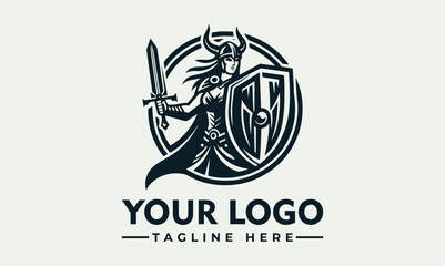 Obraz premium A stylized illustration of a warrior woman holding a sword and shield, ready.