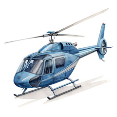 Watercolor Helicopter aircraft vehicle blue isolated on transparent background