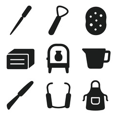 Fototapeta premium Pottery Tools Icon Set. Solid, filled icons set of pottery tools and materials: potter’s needle, loop tool,