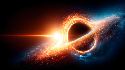 Stunning depiction of a black hole's event horizon with a bright, swirling accretion disk and brilliant stars in deep space