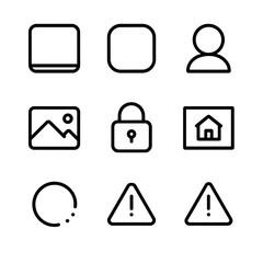 Minimal Digital Icons. Outline icon set of digital cover: software cover, app icon, profile picture, avatar, banner, lock screen,