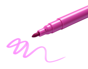Flat Lay of Pink Felt Tip Pen with Open Cap and Doodle Line, Creative Workspace Style, White Background