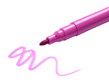 Flat Lay of Pink Felt Tip Pen with Open Cap and Doodle Line, Creative Workspace Style, White Background