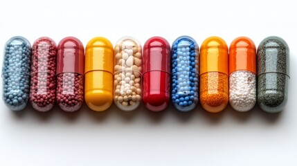 Vibrant capsules and beads represent diverse dietary supplements for health and wellness choices