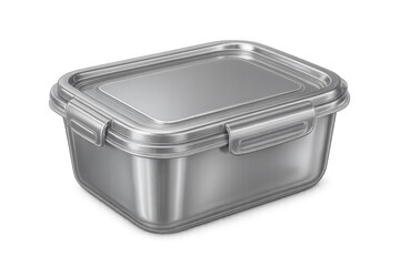 Metal lunch box closed, resting on transparent background, highlighting sleek design for packaging mockup