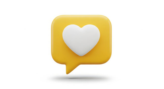 Ai generated image of yellow speech bubble with a white heart icon isolated on white background