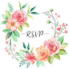 Vector art of watercolor floral frame isolated on white background for wedding invitation card