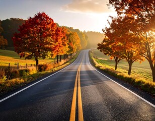 Naklejka premium Autumn road through a countryside