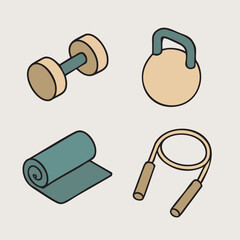 Strength and Yoga Accessories Icon Set