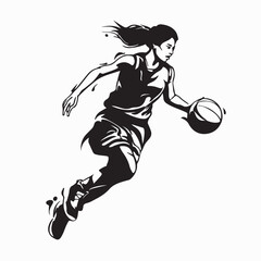 Female Basketball Player in Action Pose Symbol Icon Isolated on White Background Vector