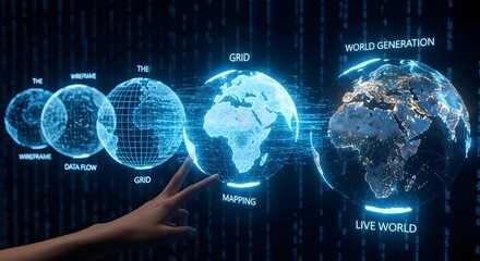 Discovering the digital blueprint of our planet, from wireframe to live world generation, a journey through data and global mapping.