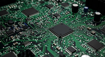 Close-up view of intricate circuit board pathways.