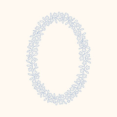Hand drawn floral oval frame with a charming whimsical cottage core design. Soft blue, pastel, and nostalgic, perfect for textiles, wallpaper, wrapping paper, and romantic vintage-inspired decor.