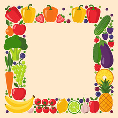 Fruit and Vegetable Frame, Healthy Food Border