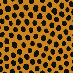 Seamless cheetah print pattern. Classic and trendy animal skin texture with distinctive black spots on warm beige background, perfect for fashion and decor. Vector animalistic print, animal skin.