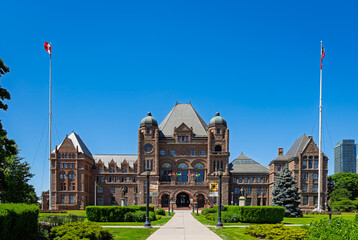 Legislative Assembly of Ontario at Queens Park on a clear Summer day, Toronto.