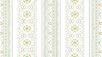 Subtle vintage floral stripe pattern with delicate intricate details on a creamy off white background