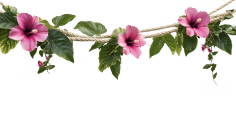 Floral garland with rope on transparent png background