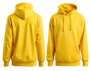 a plain yellow hoodie, front and back view, transparent background, high resolution