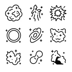 Fototapeta premium Nebula Icon Set. Outline icon set of famous nebulae: Orion Nebula, Eagle Nebula, Crab Nebula, Ring Nebula, Helix Nebula, Lagoon