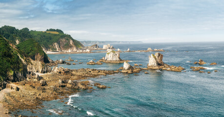 Ocean panorama with large rock stacks
