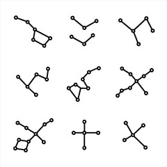 Northern Hemisphere Constellations. Outline icon set of northern hemisphere constellations: Ursa Major, Ursa Minor, Cassiopeia,