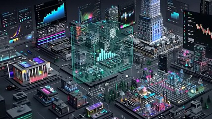 Futuristic Cityscape: Data Visualization and Urban Development - Powered by Adobe