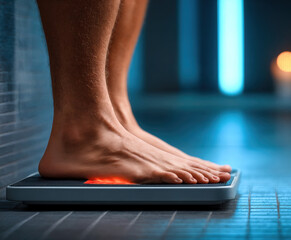 Person checking weight on smart bathroom scale