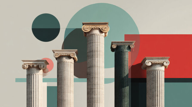 Ancient Greek columns with geometric modern abstract background - Powered by Adobe