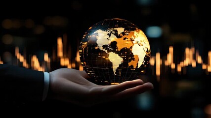 Digital globe hand business technology finance data network illuminated dark background futuristic global connection innovation analytics investment stock market digital abstract sphere floating - Powered by Adobe