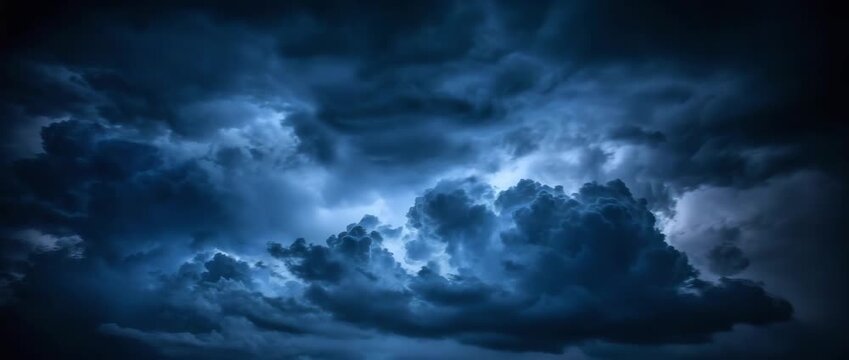 Dark storm cloudscape with dramatic lighting and deep blue tones creating moody and intense atmosphere night sky thunderstorm weather nature atmospheric heavy stormy sky thunderstorm dark cloud storm