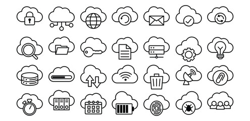 Cloud Computing Simple Line Icon Data Storage and Network Solutions, Technology, Database, System, Connection, Digital, Symbol Vector Design Illustration Collection Sets