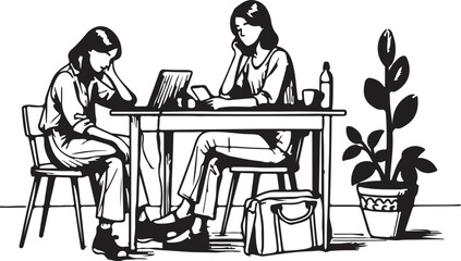 Woman Working on Laptop Vector