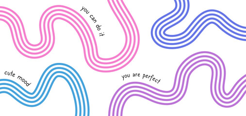 Obraz premium Set of abstract backgrounds with wavy colorful lines and curves. Poster with organic curvy stripe with motivate quote