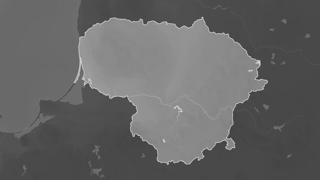 Lithuania on the map. Zoom and highlight of the area on a grayscale map.