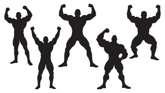 Illustration Art Vector Showing Silhouette Bodybuilders in Muscular Poses Modern Design