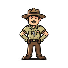 Cheerful Park Ranger Smiling in Uniform with Hat and Whistle Ready for Outdoor Adventure