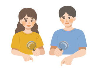 虫眼鏡で確認をする男性と女性のイラスト
