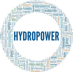 Hydropower word cloud conceptual design isolated on white background.