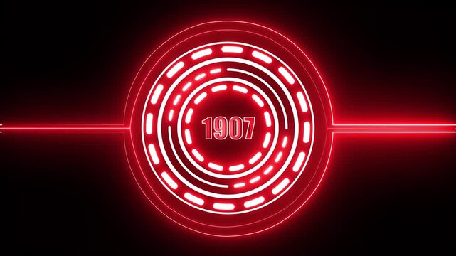 1907 text with screen effects of technological failures. Concept of counting years. Past year technology concept on black background. 4k video animation