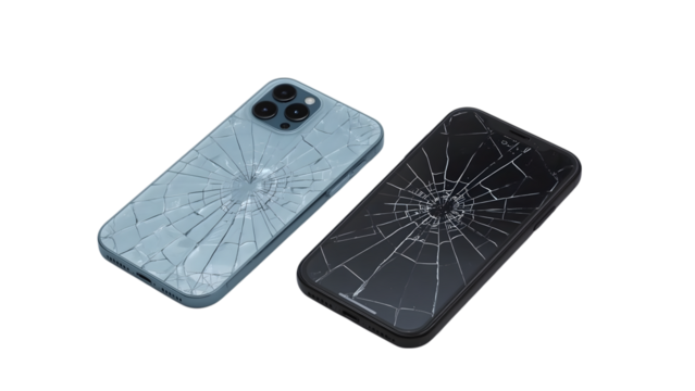 Shattered smartphone screens show costly damage, highlighting repair needs and device fragility