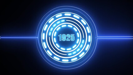 1925 text with screen effects of technological failures. Concept of counting years. Past year technology concept on black background. 4k video animation