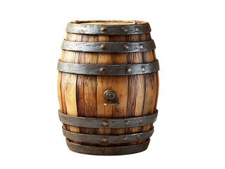 Fototapeta premium Old wooden barrel with metal bands isolated on transparent background